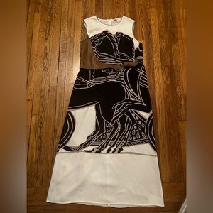 TORY BURCH SZ 12 TROCADERO HORSE PRINT MIDI W/ LEATHER BELT RARE RUNWAY PIECE